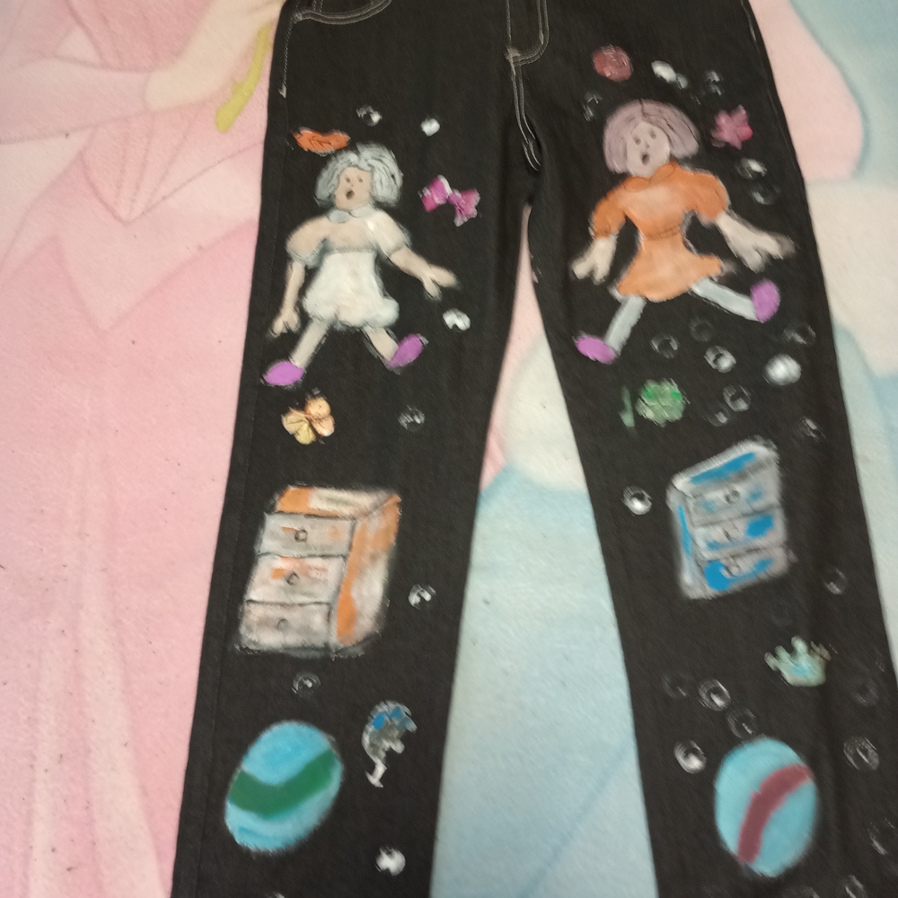 Victoria Emerson Black Jeans with Colorful Art